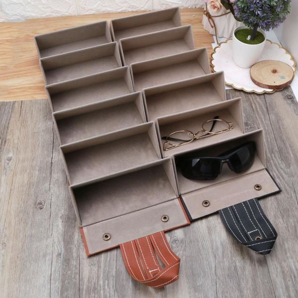 

1 pc 6 slots foldable pu leather sunglasses eyeglasses travel organizer case multiple hanging eyewear holder display, Pink;blue