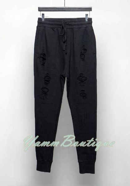 

men's pants distressed destroyed biker side pockets men's slim fit trimmed sweatpant joggers1, Black