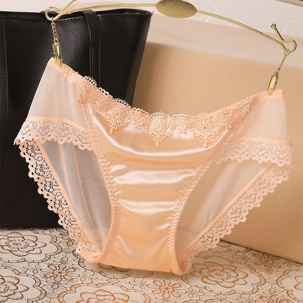 

underwear sense of lace satin style transparent cotton bottom crotch triangle middle low waist women's pants, Black;pink