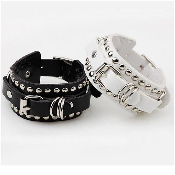 

women men rivet bracelet punk bracelet cuff wristband fashion bracelet pu leather punk bangles jewelry acc qylkge, White