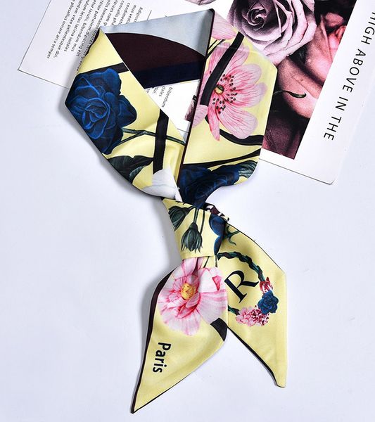 

100*6cm small silk scarf mixed design 26 letters letter headband hat scarrves & wraps for bags women female ribbon neck belt hair scarf, Blue;gray