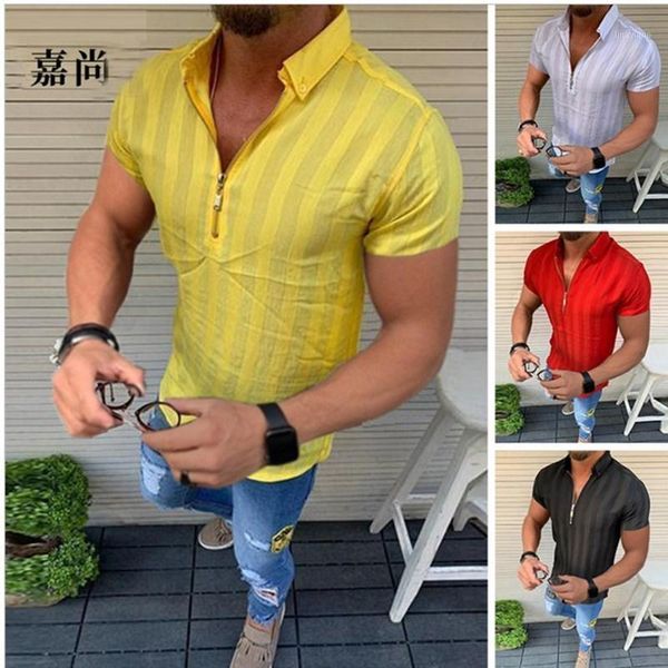 

2020 summer men casual t shirts fashion hawaiian stripe short-sleeve beach holiday floral streetwear v-neck zipper t-shirt1, White;black