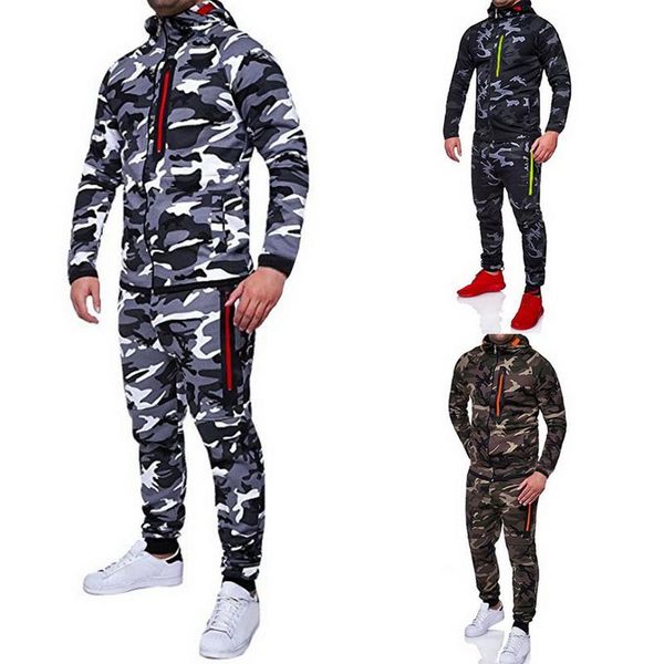 

men's tracksuits nibesser 2021 men fashion camouflage jackets+pants set male tracksuit outdoors suit gyms casual sportswear, Gray