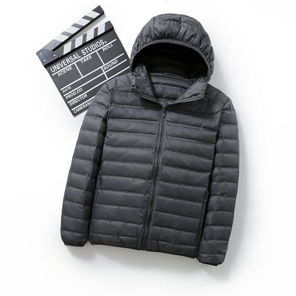 

seamless autumn winter 2020 new lightweight men's short hooded light and fashionable white duck down large jacket, Black