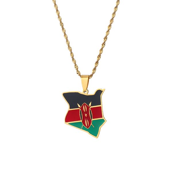 

map of kenya flag enamel pendant necklaces gold color african country kenyan flag jewelry, Silver