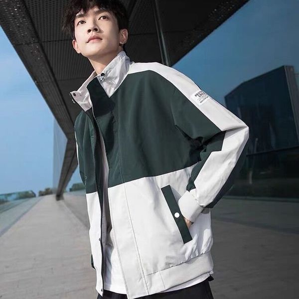 

autumn fashion brands combined with contrast jacket men's hong kong style loose tooling jacket kg-153, Black;brown