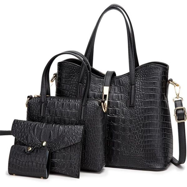 

cross body 2021 pu leather women's alligator shoulder bag messenger purse casual tote handbag large-capacity 4 pieces mother and son se