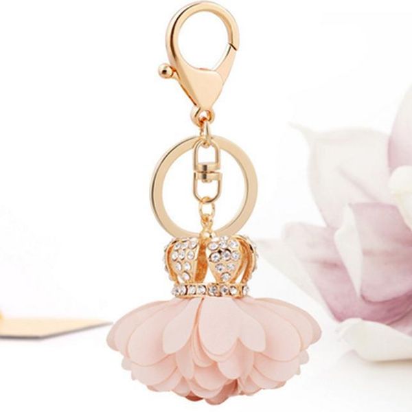 

camellia daisy crown keychain bag pendant bag holder crytals strass women bag flower charm key chain buckle key ring ch901 h jllcyb, Silver