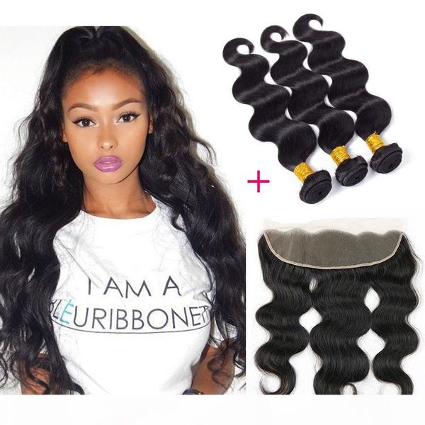 

peruvian virgin hair body wave straight human hair weave bundles with 4x4 lace closure and 13x4 lace frontal weaves closure remy hair wefts, Black;brown
