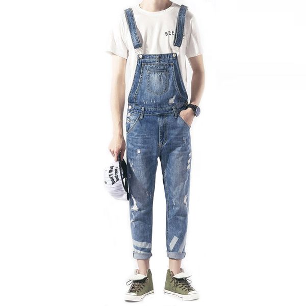 

2020 new spring trend bib male korean slender siamese suspensory japanese cowboy s wearing jeans size  l xl-xxl-size ke36, Blue