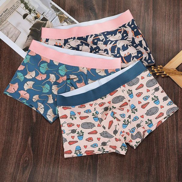

3pcs cotton underwear men shorts boxer panties male elastic waist comfortable homewear cuecas gay underpant boxer, Black;white