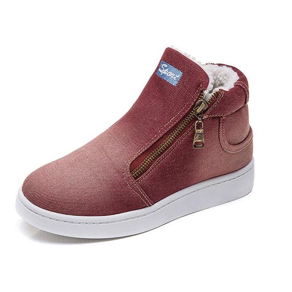 

nice new winter shoes women denim ankle boots classic zipper snow boots warm plush thickening flat for zapatos de mujer, Black