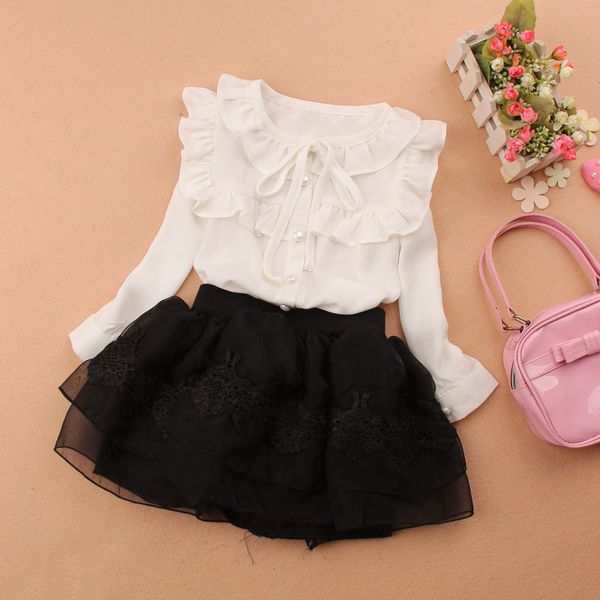 

long sleeve girls back to school blouses fall teenage o-neck lotus leaf shirts cute baby princess chiffon clothes for 2-16y y200704, White;black