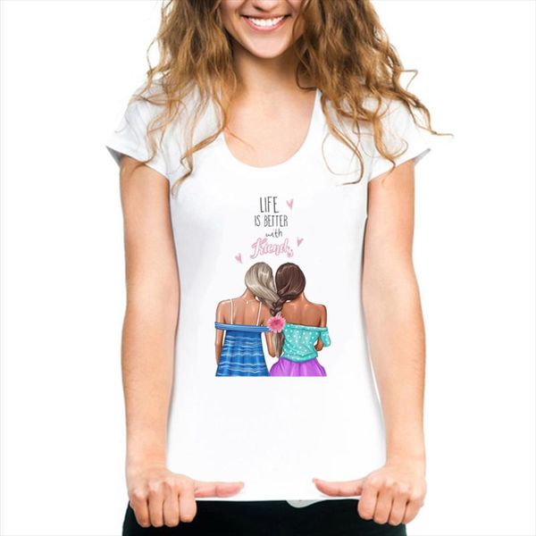

life is better with friends t shirts for women camisas mujer new arrival 2020 korean tshirt harajuku kawaii streetwear, White