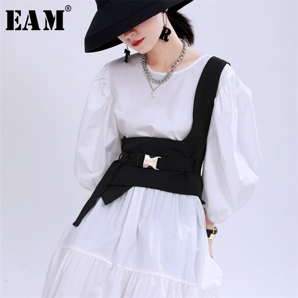 

eam] women loose fit black irregular split joint buckle bandage vest new sleeveless fashion tide spring autumn 1u528 201214, Black;white