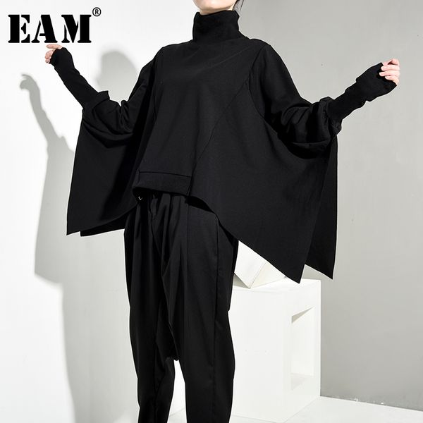 

[eam] loose fit black oversize back long sweatshirt new high collar long sleeve women big size fashion spring autumn 2020 oa8690 t200723