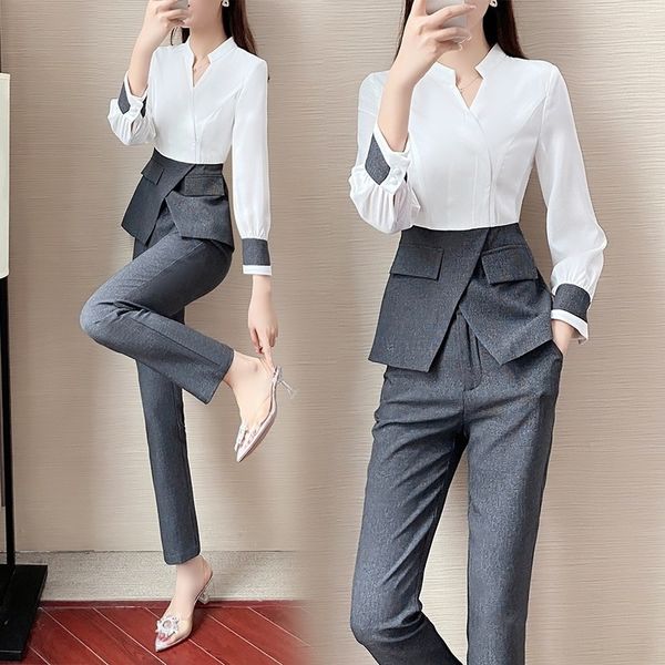 

jtgmr business suit business autumn new 2020 model suit style women's casual fashion two-piece set si western style temperament royal a, Gray