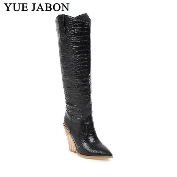 

black yellow white knee high boots western cowboy boots long winter pointed toe cowgirl wedges motorcycle for women