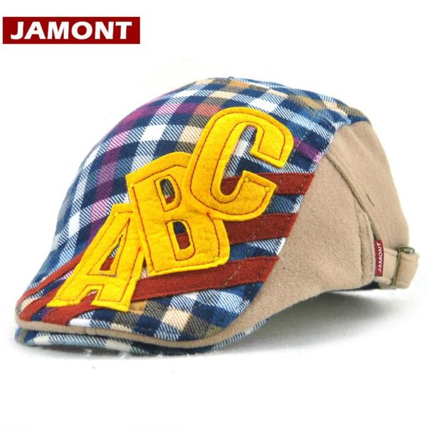 

berets [jamont] cute kids hat visors letter boy girl cap autumn winter beret cotton warm gorras children's flat caps casquette, Blue;gray