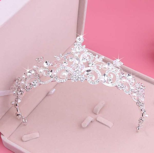 

beautiful bridal pearl diamond korean headdress wedding dress crown hair ornament, Silver