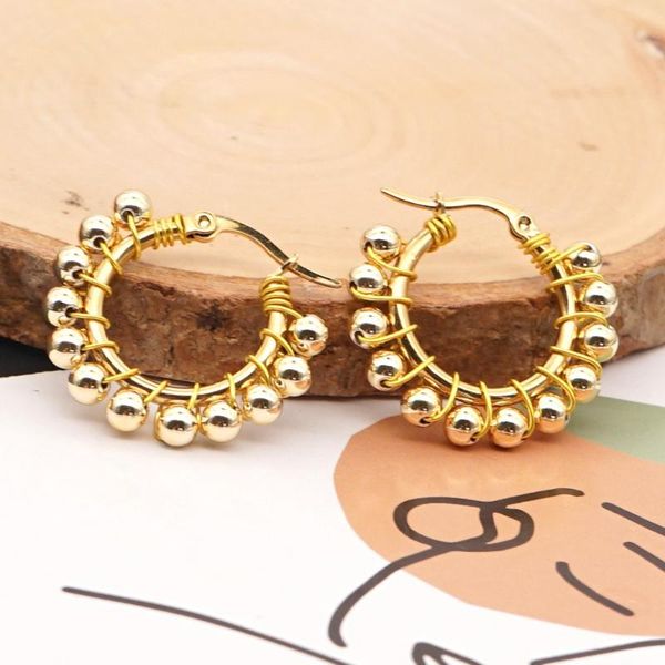 

hoop & huggie go2boho earring for women jewellery 2021 gold color beads fadeless ear ring stainless steel earrings handmade jewelry, Golden;silver