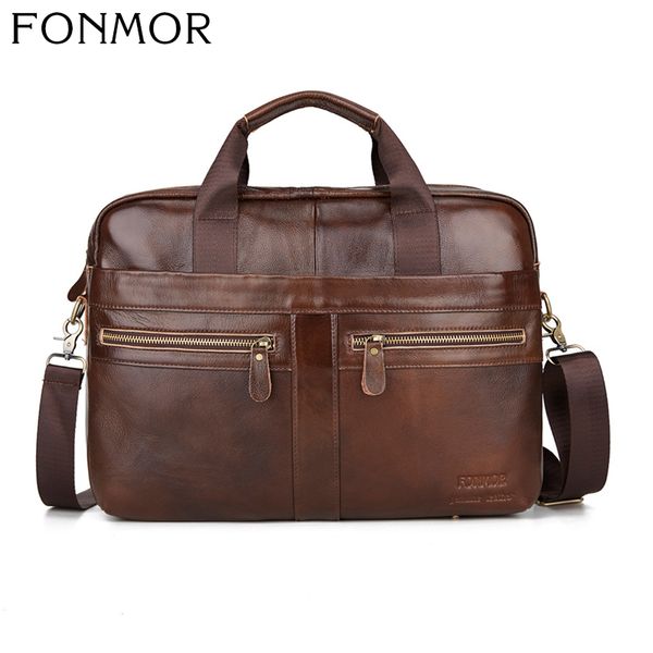 

fonmor men's cowhide briefcase men genuine leather handbag shoulder bag male business lapmessenger bags