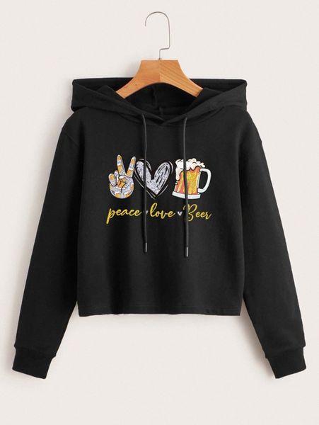

letter & heart print drop shoulder drawstring hoodie z1dy#, White;black