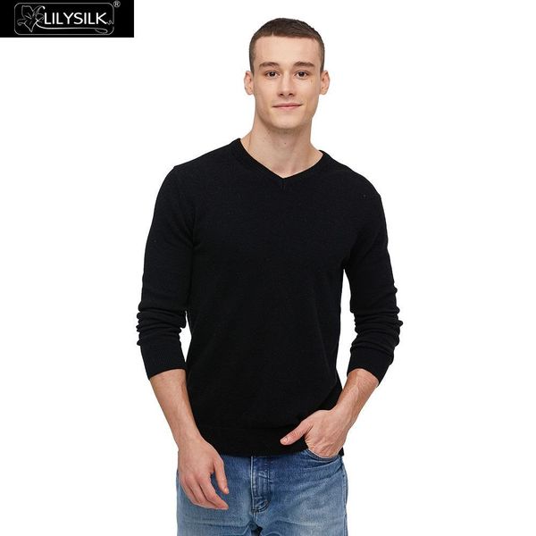 

lilysilk cashmere sweater mens v-neck long sleeve new q1113, White;black