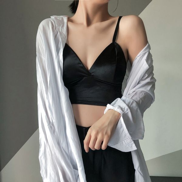 

jhy2n лето 2020 sling underweartop underwearnew корейского топ красного v-образный вырез и подвязка жилет с женскими проложенным онлайн и бе, White