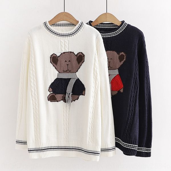 

2020 winter new cartoon scarf bear jacquard t-shirt loose crew pulloverscarf pullover pullover long sleeve sweater for women dyhqy, White;black