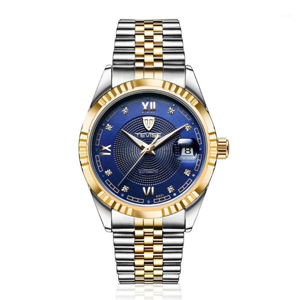

men fashion waterproof wristwatch semi-automatic mechanical watch business men's needle calendar date watches1, Slivery;brown