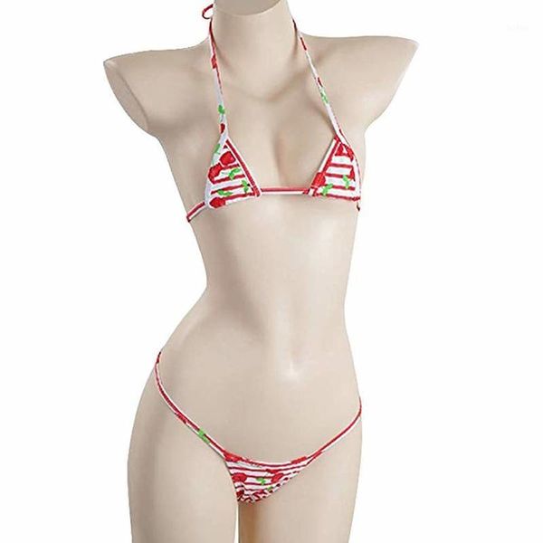 

women's lingerie cherry mini bikini set two piece fruit print swimsuit lingerie g string panties cute underwear cosplay1, Red;black