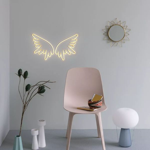 Warm White Wings Sign Bar KTV Webcast Sfondo decorazione murale luce al neon a led 12 V Super Bright