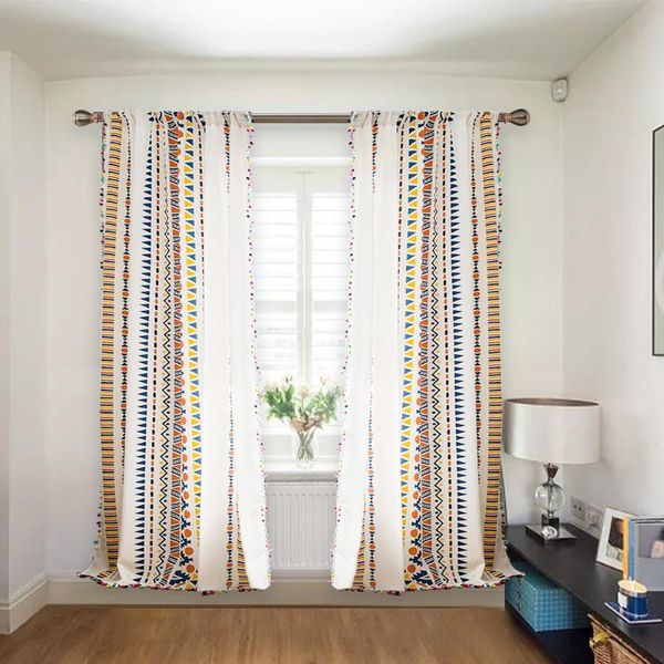 

2pcs rustic style window curtain bedroom living room cotton linen balcony privacy home decor geometric light filtering drapes