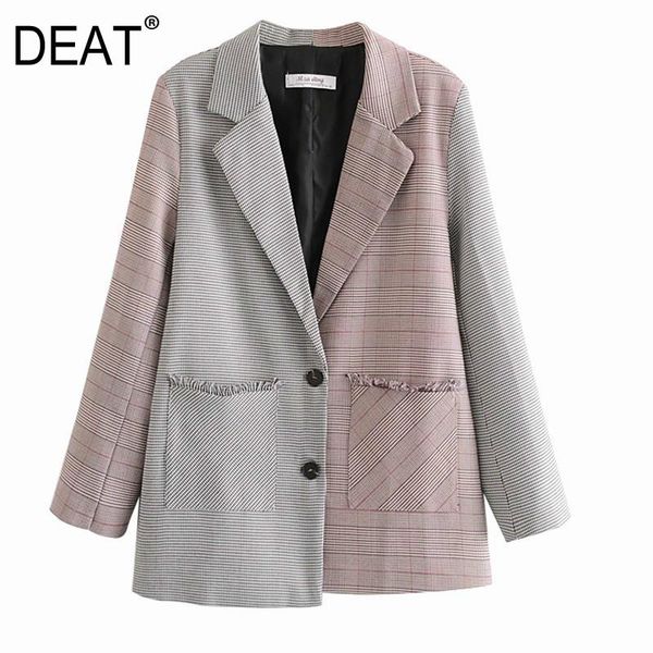 

deat] 2021 spring autumn new fashion tide single-breasted v-neck splicing long sleeve temperament women's blazer 13w641, White;black