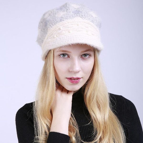 

fashion women's hats autumn winter keep warm knitting hat multicolor woolen plus velvet knit pearl visors cap for women bbymed alice_ba, Black;white