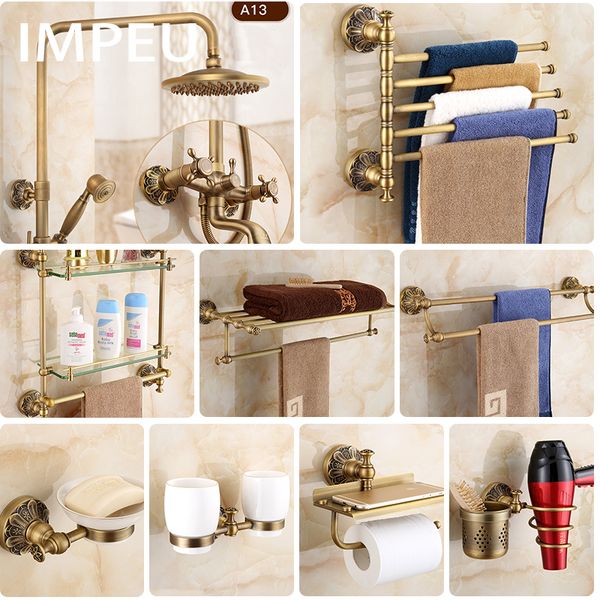 

antique bronze bathroom accessories all-in-one package, towel bar, towel ring, toilet brush holder, robe hook, hair dryer holder lj201204