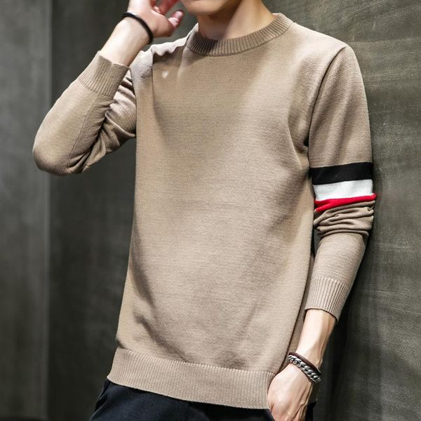

sweater men's thick korean version of the autumn dress trend round collar personality loose cotton striped liner sweater a, White;black