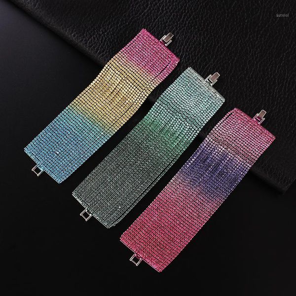 

yfjewe fashion colorful rhinestone bracelets femme big gradient crystal bracelets for women bling girl gift wedding jewelry b3011, Black