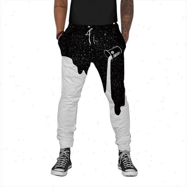 

classic black and white stitching fun dumping milk printing fashion 3d sweatpants