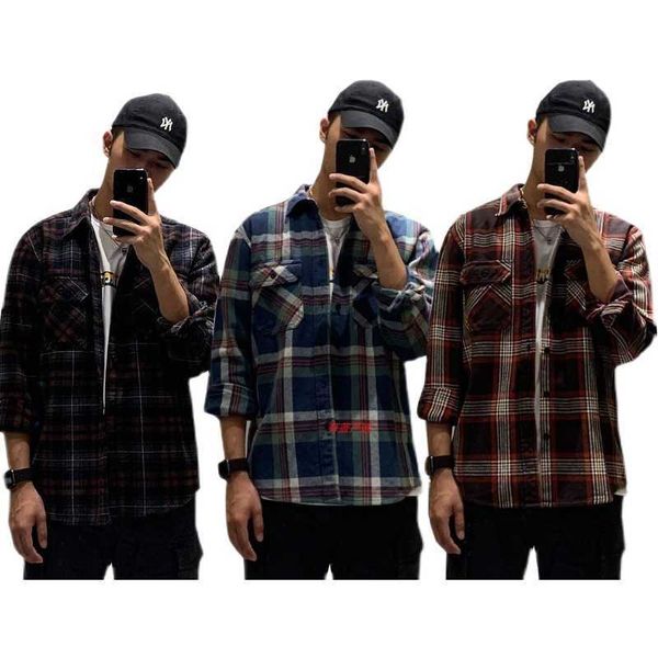 

men's casual shirts vintage american jacket thickened casual large flannel brushed long sleeve plaid shirt fashion, White;black