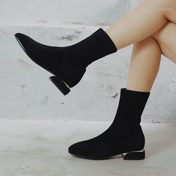 

head black boots large size 34-43 boots elastic frosted short female new autumn and winter party shoes1