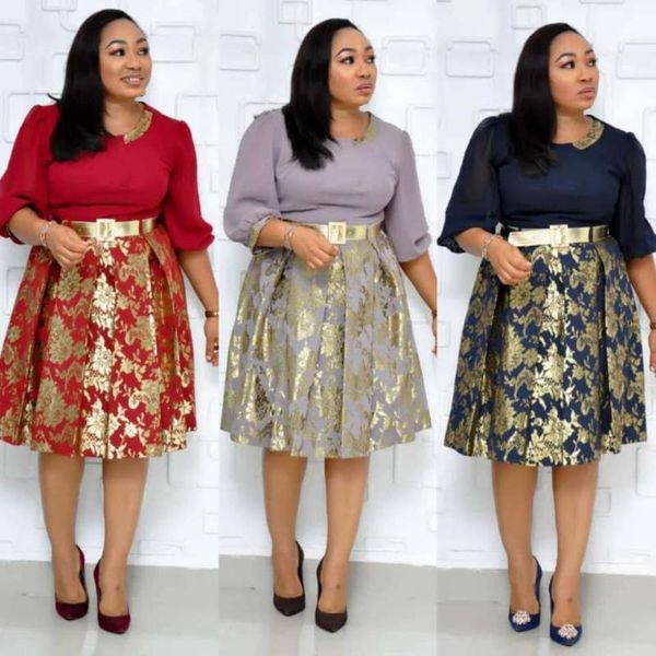 

2019 new elegent summer african women plus size knee-length dress l-xxl1, Red