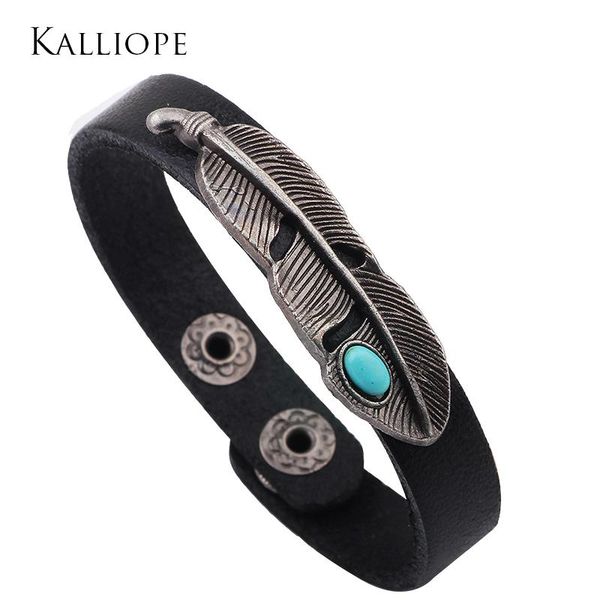 

link, chain fashion vintage alloy feather leather bracelets jewelry women men pulsera lederen armband bracelet man, Black