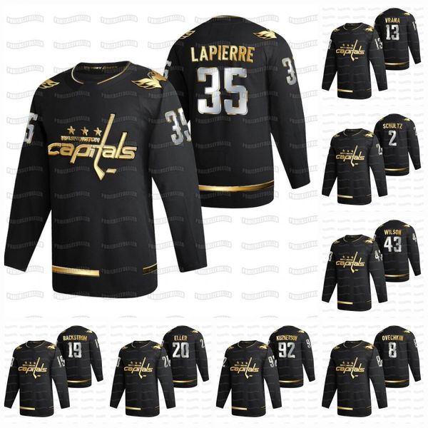 

youth alex ovechkin washington capitals 2021 black golden edition jersey henrik lundqvist vrana kovalchuk oshie backstrom wilson burakovsky, Black;red