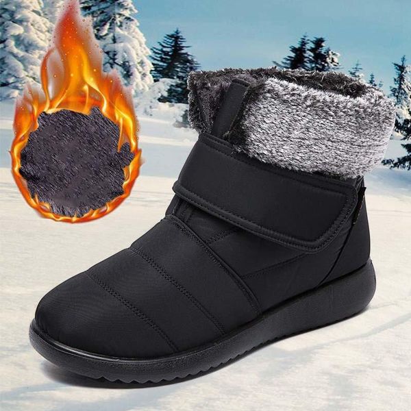 

2020 winter ankle boots female waterproof shoes women snow keep warm shoes woman hook & loop ladies boots bootie botas mujer, Black