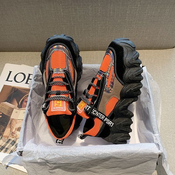 

autumn women platform sneakers fashion lacing casual shoes chunky sneaker ladies orange vulcanized shoes woman 2020 trainers 5cm 1020, Black;white