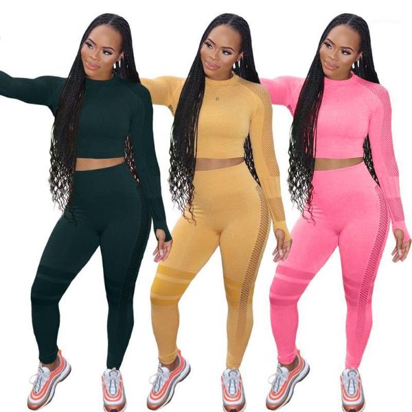 

women's tracksuits fashion casual elastic hight two piece tracksuit women breathable long sleeve crop and fitness legging lounge wear s, Gray