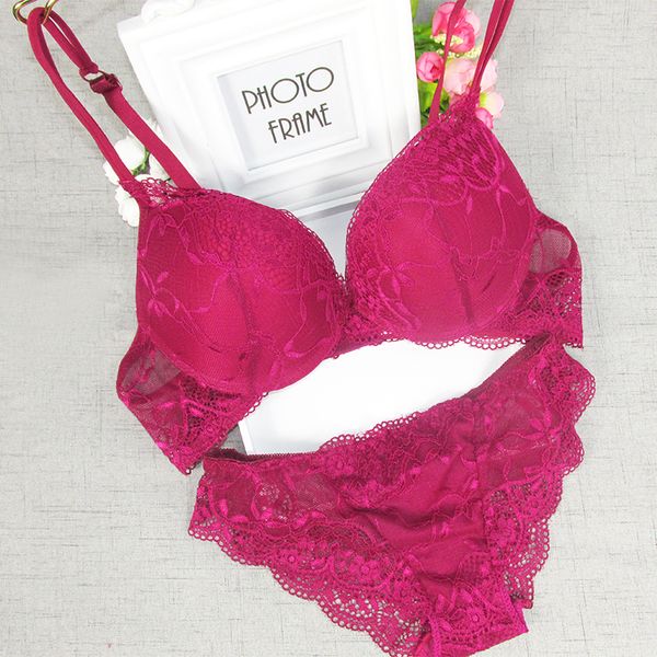 

2020 brand new lace bra set solid flower three quarters women underwear girls intimate c1114, Red;black