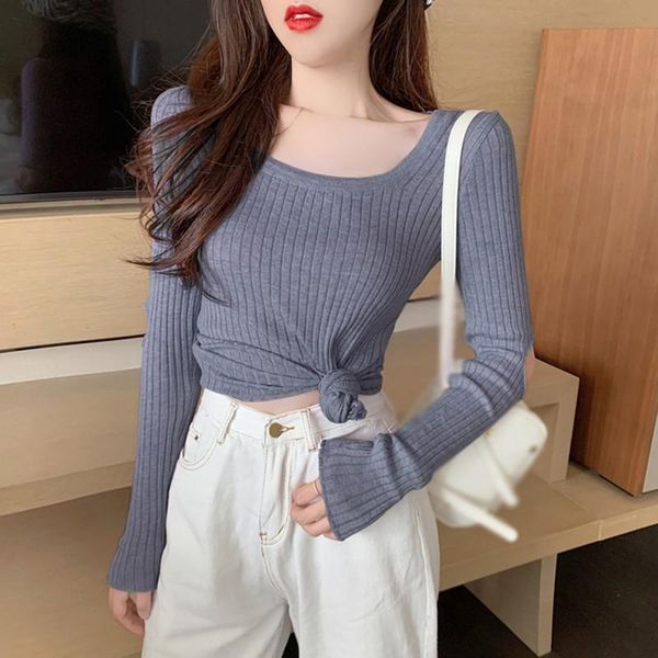 

women square collar autumn sweaters long sleeve pullover ladies jumper knitted sweater, White;black